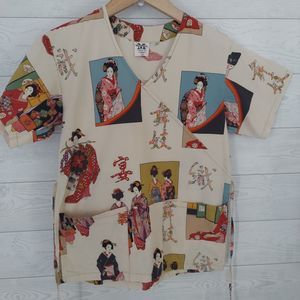 MedWear Scrub Top Giesha Girl Asian Tan Medical XS